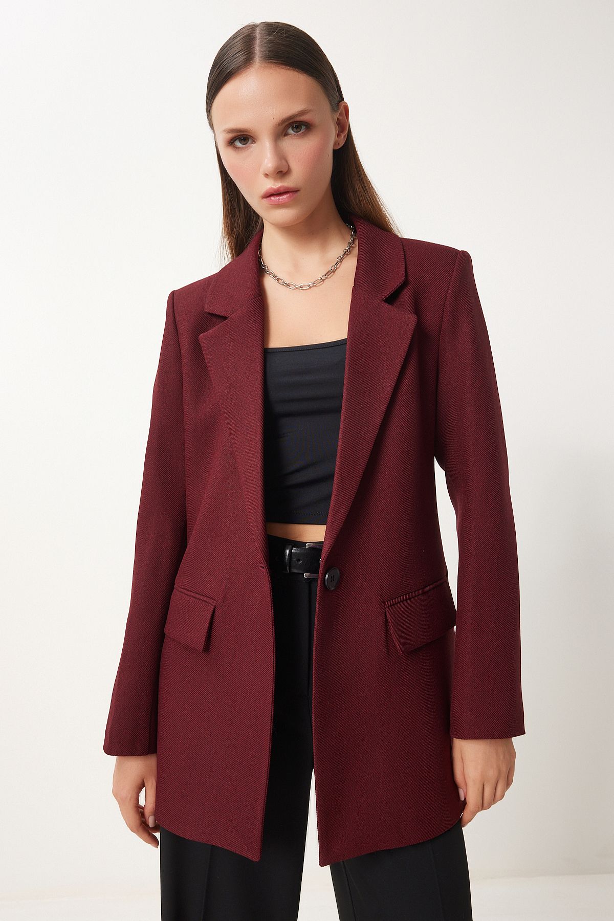 Vatkalı Dokuma Blazer Ceket BORDO LHL0002