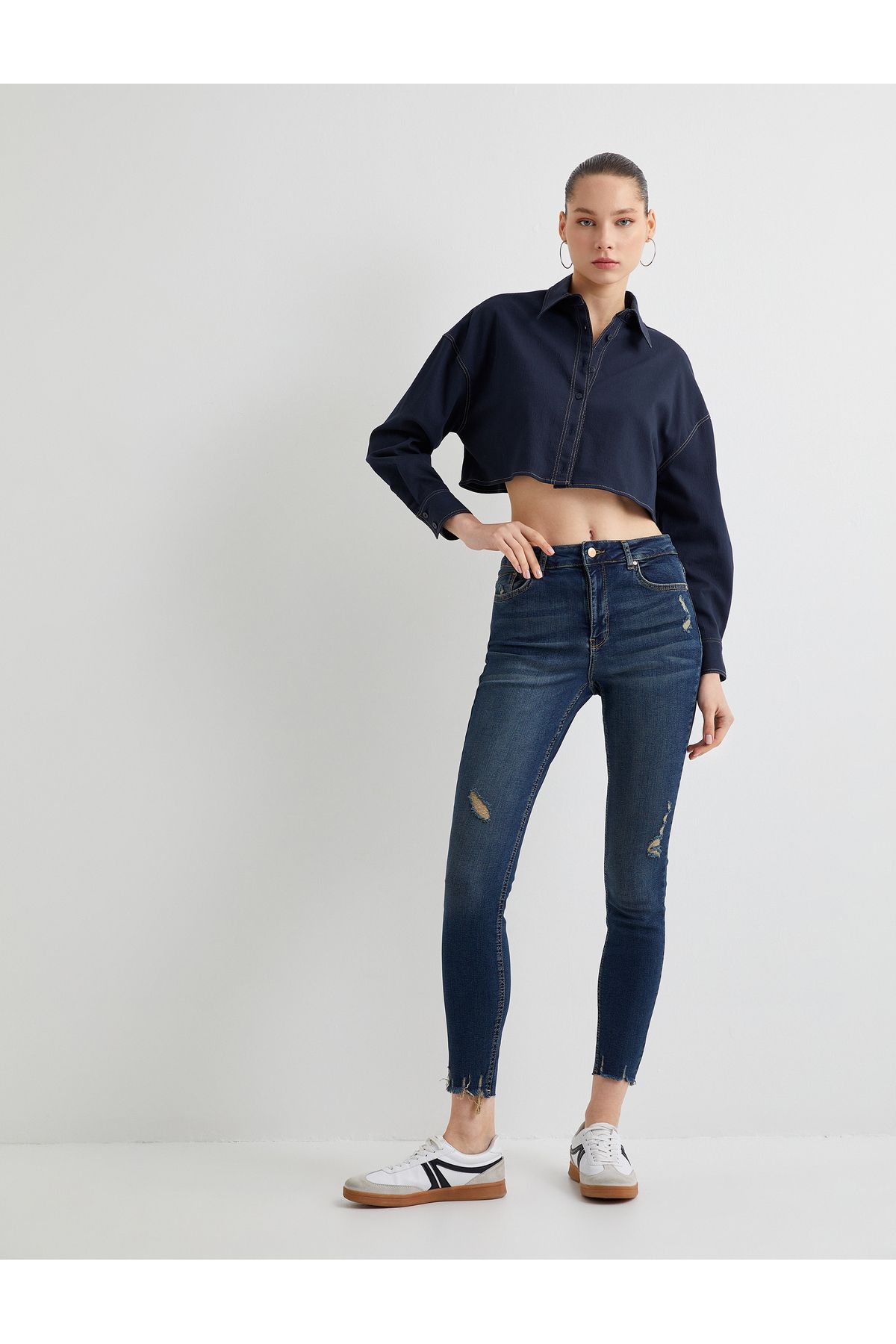 Yüksek Bel Skinny Fit Jeans Dar Kısa Paça Dar Kesim - Carmen Skinny Jean