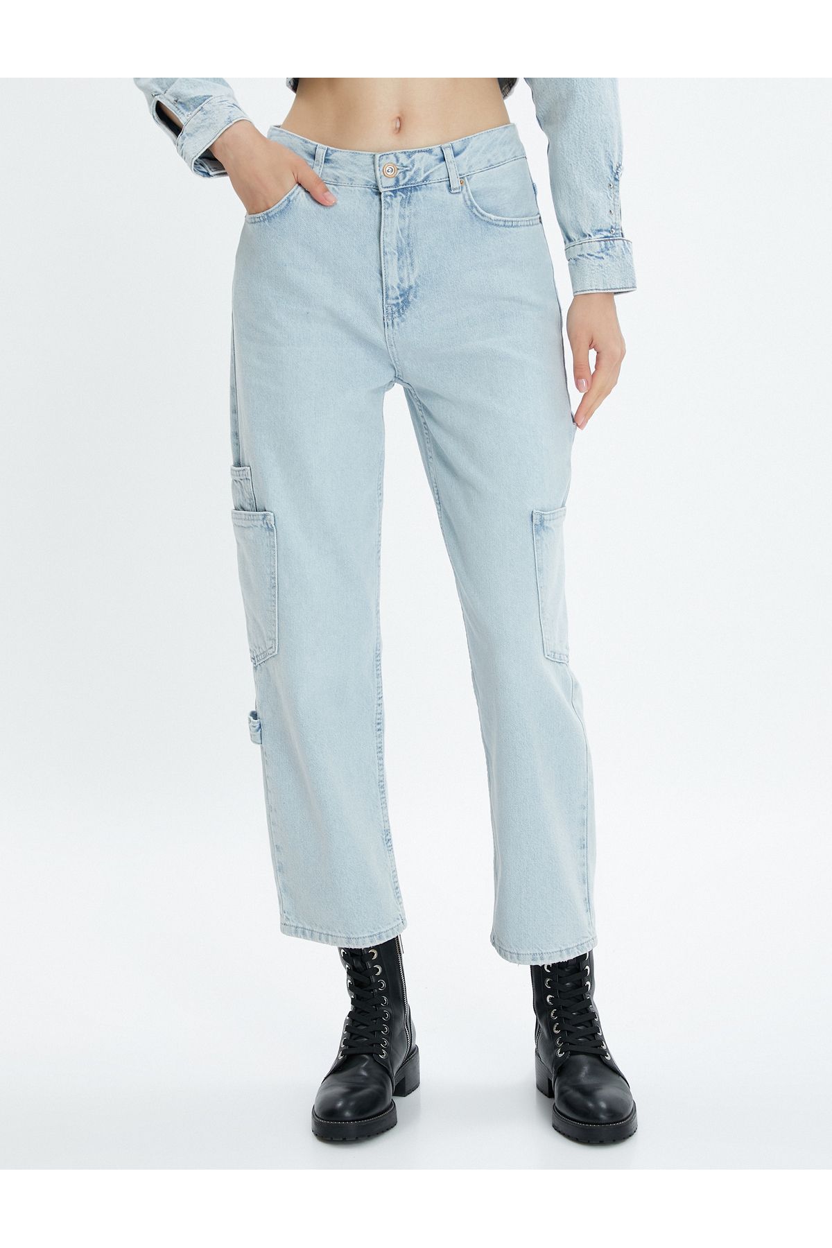 Kargo Kot Pantolon Straight Jean Kısa Düz Paça Yüksek Bel - Eve Jean Kargo Kot Pantolon Straight Jean Kısa Düz Paça Yüksek Bel - Eve Jean