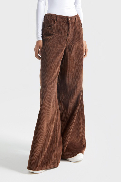 Kadın Taba Renk Kalın Fitilli Kadife Kumaş Palazzo Fit Pantolon Kadın Taba Renk Kalın Fitilli Kadife Kumaş Palazzo Fit Pantolon
