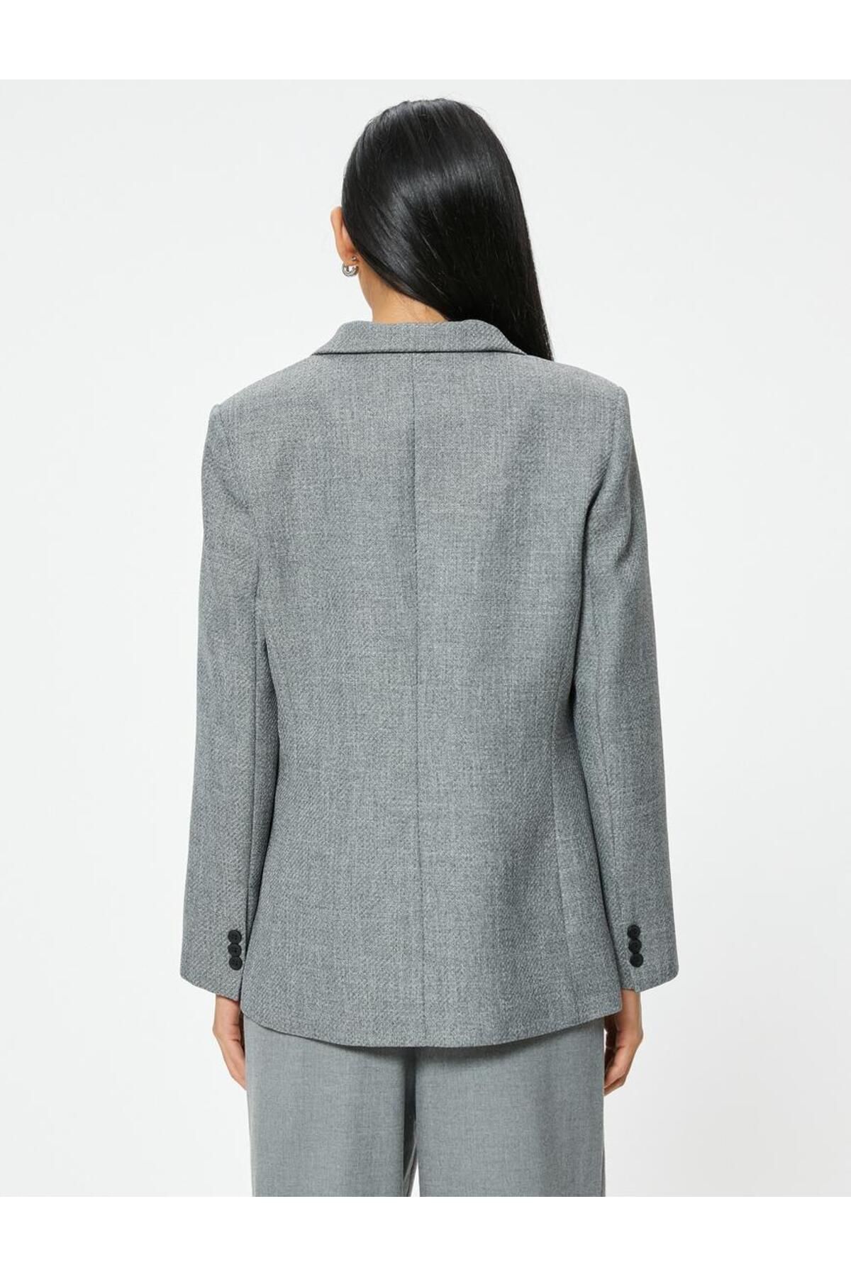 Kruvaze Blazer Ceket Kapaklı Cep Detaylı Dokulu Kruvaze Blazer Ceket Kapaklı Cep Detaylı Dokulu