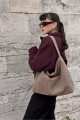 Süet Creme Salaş Görünümlü Shopper Çanta Süet Creme Salaş Görünümlü Shopper Çanta