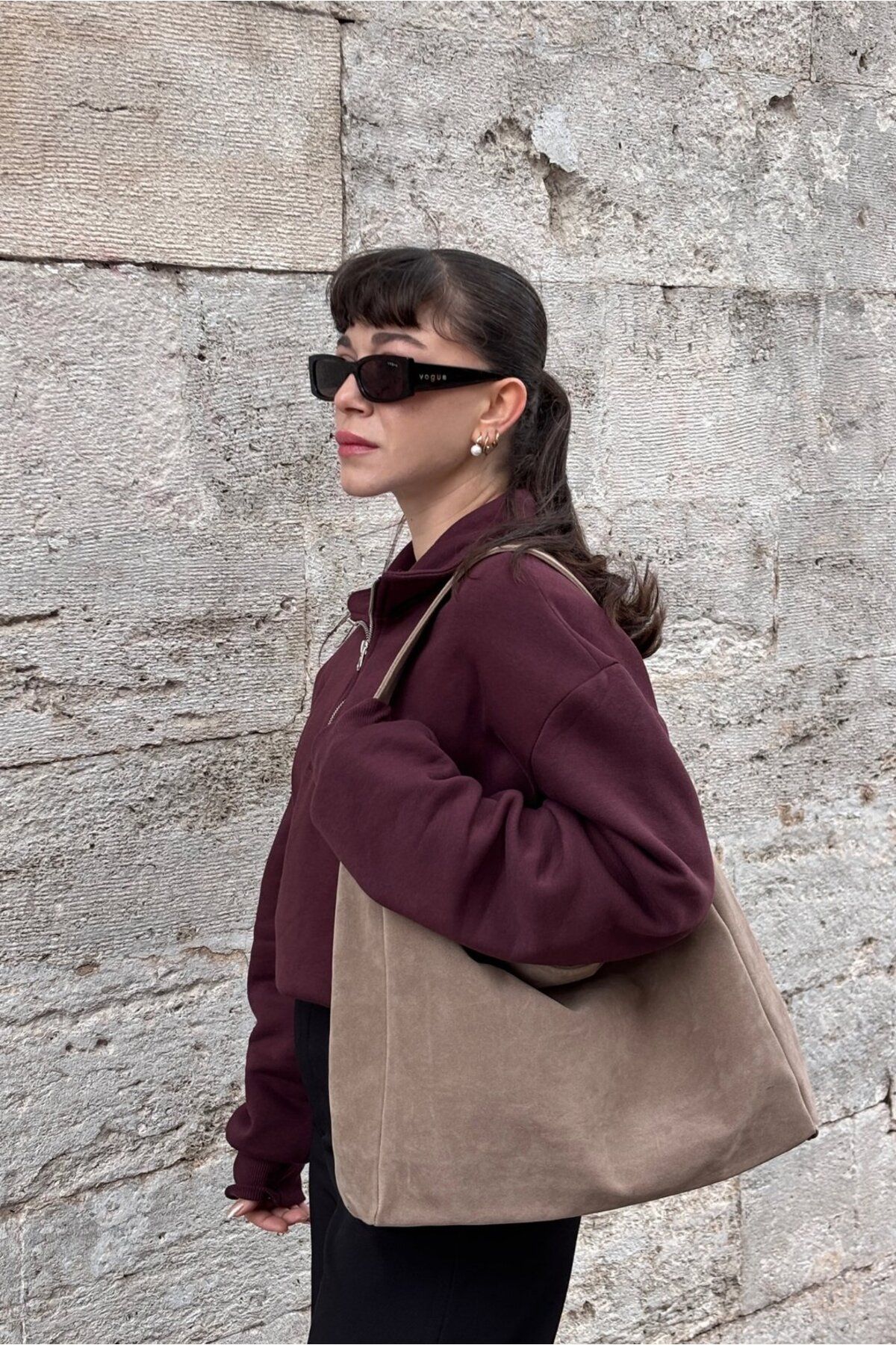 Süet Creme Salaş Görünümlü Shopper Çanta Süet Creme Salaş Görünümlü Shopper Çanta