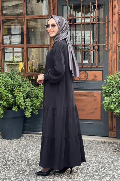 Nurcan Çetin Taş Detaylı Büzgülü Elbise 16132 Siyah Nurcan Çetin Taş Detaylı Büzgülü Elbise 16132 Siyah