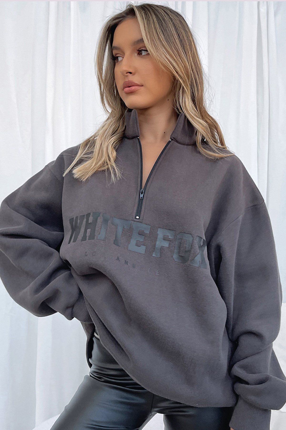 Füme Fermuar Detaylı Baskılı Sweatshirt Mg1246