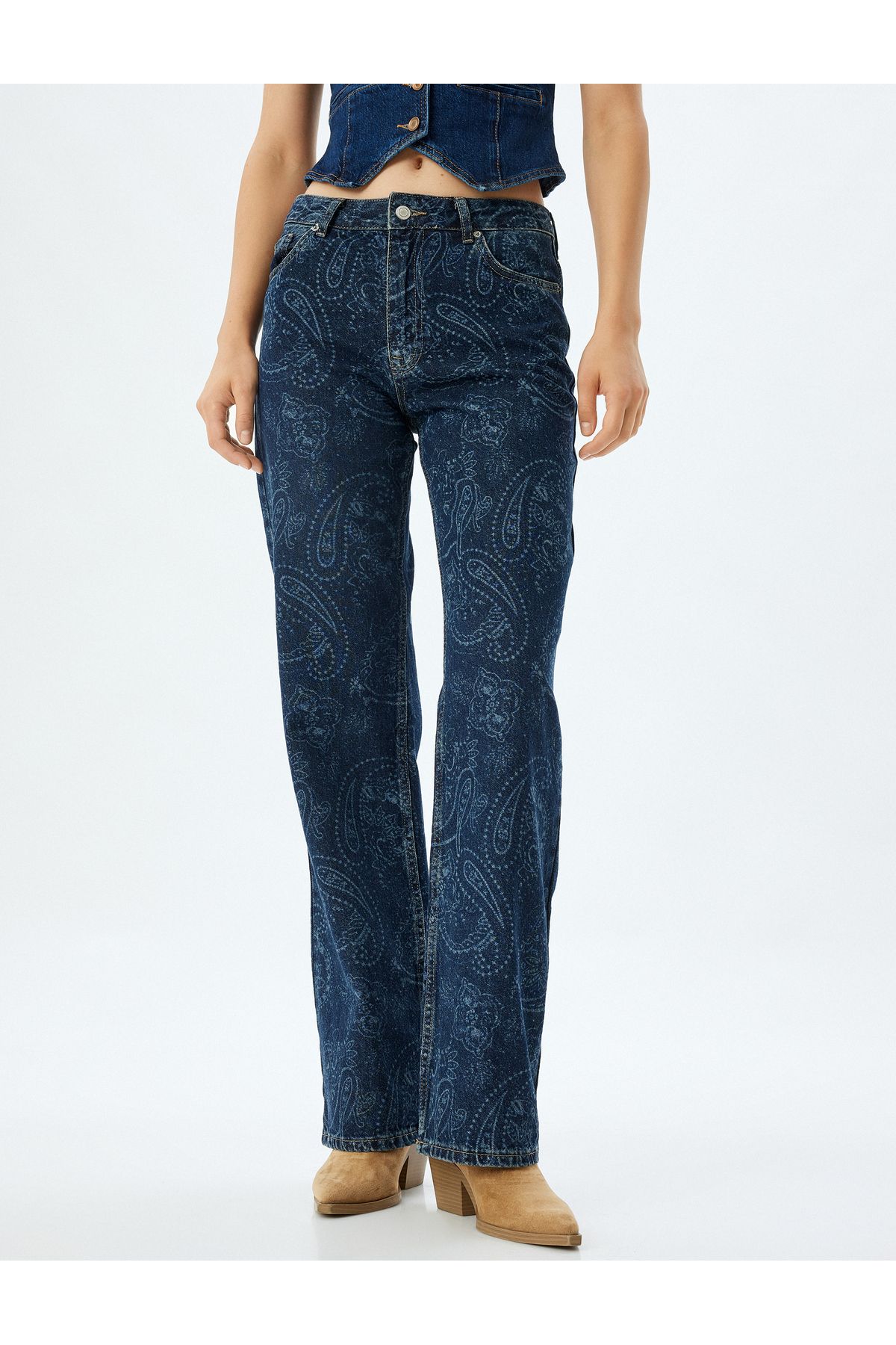 Desenli Düz Paça Kot Pantolon - Nora Longer Straight Jeans