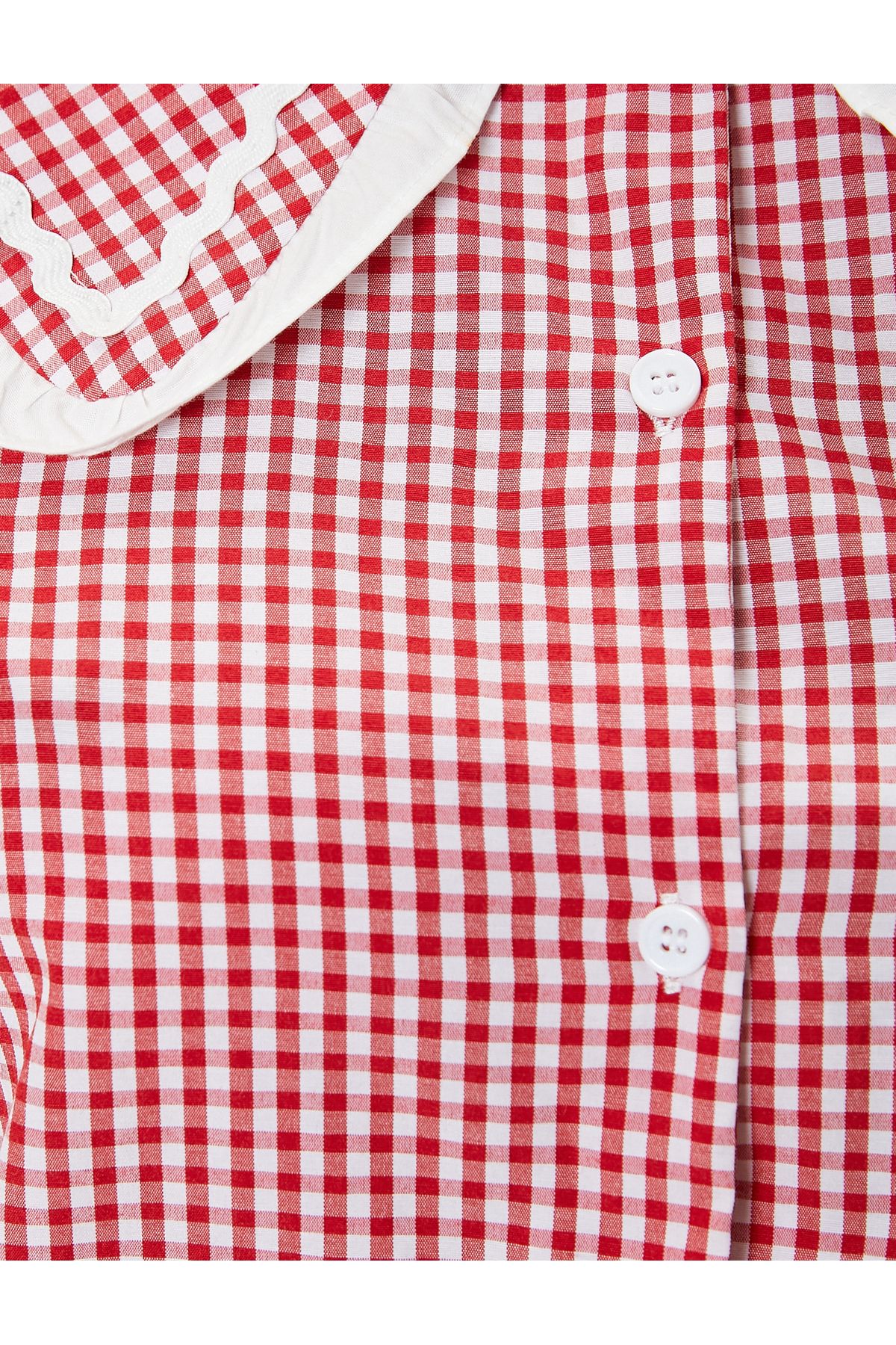 X Tuba Ünsal - Geniş Bebe Yaka Balon Kol Crop Gömlek Pötikareli Işleme Detaylı X Tuba Ünsal - Geniş Bebe Yaka Balon Kol Crop Gömlek Pötikareli Işleme Detaylı