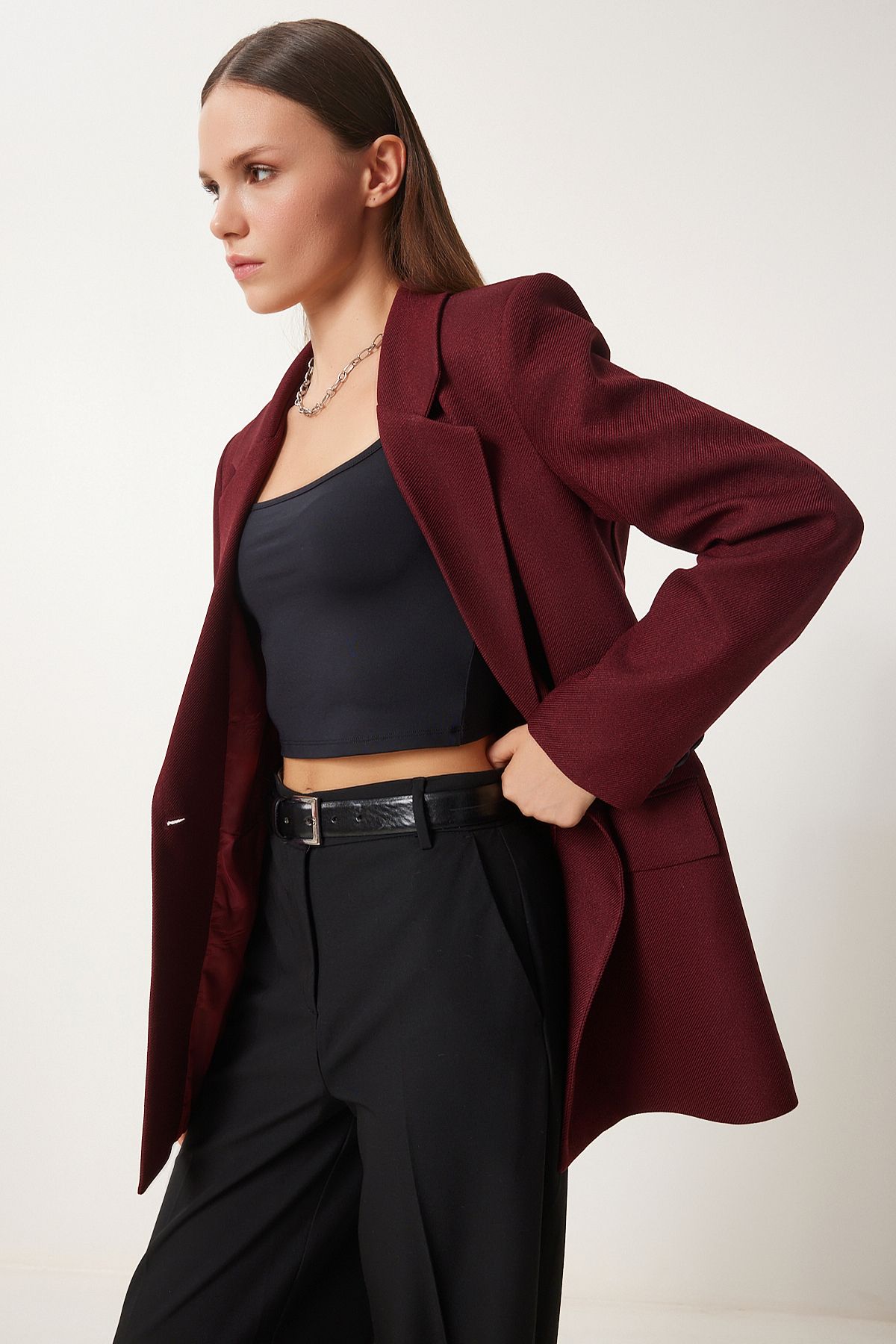 Vatkalı Dokuma Blazer Ceket BORDO LHL0002