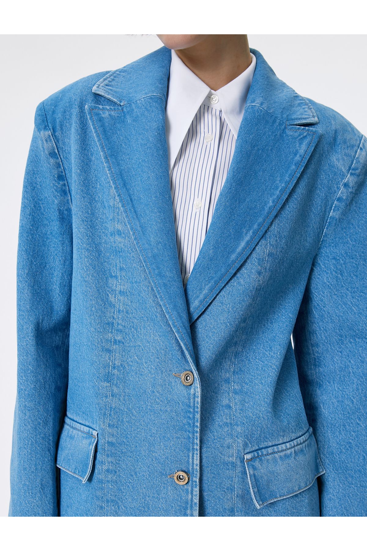 Kot Blazer Ceket Kruvaze Cep Detaylı Rahat Kalıp Kot Blazer Ceket Kruvaze Cep Detaylı Rahat Kalıp