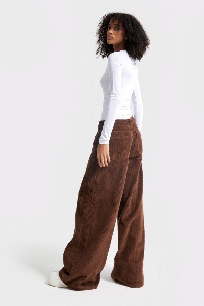 Kadın Taba Renk Kalın Fitilli Kadife Kumaş Palazzo Fit Pantolon Kadın Taba Renk Kalın Fitilli Kadife Kumaş Palazzo Fit Pantolon