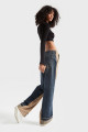 Kadın T.Kot Rengi 2w48 Örme Denim Parçalı Loose Fit Tasarım Pantolon Kadın T.Kot Rengi 2w48 Örme Denim Parçalı Loose Fit Tasarım Pantolon
