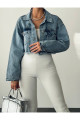 Mavi Zincir Detaylı Oversize Crop Kadın Kot Ceket Mavi Zincir Detaylı Oversize Crop Kadın Kot Ceket