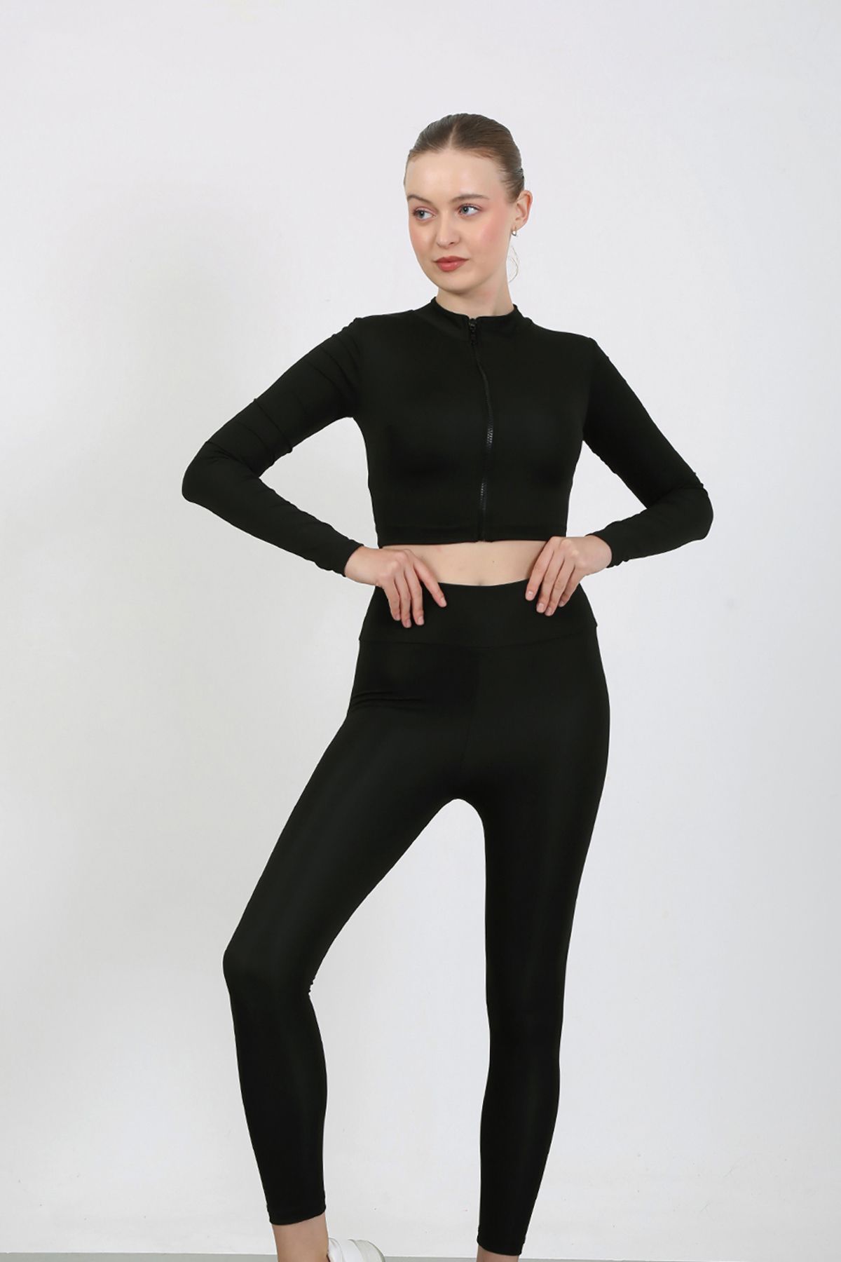 Slim Fit Yüksek Bel Toparlayıcı Crop Seamless Kadın Tayt Takım