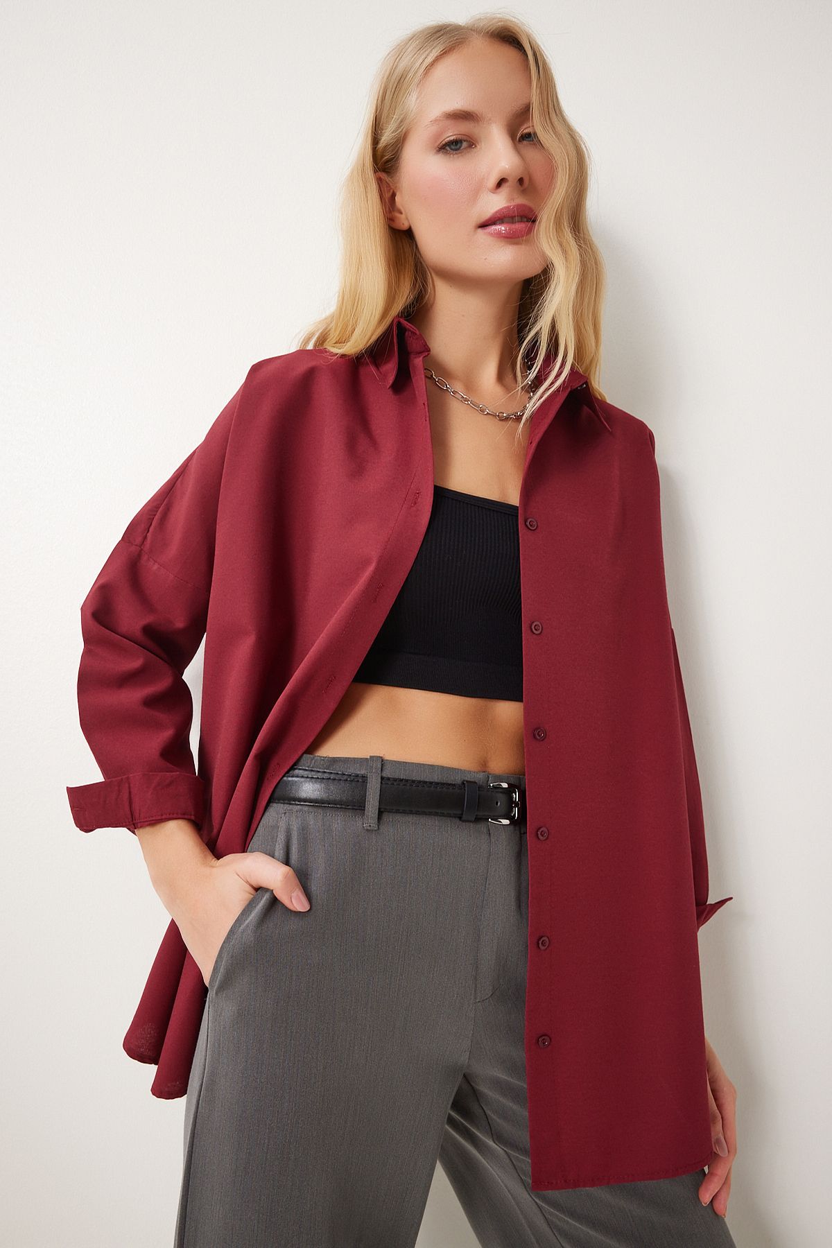 Oversize Basic Gömlek Bordo Ldd0003 Oversize Basic Gömlek Bordo Ldd0003