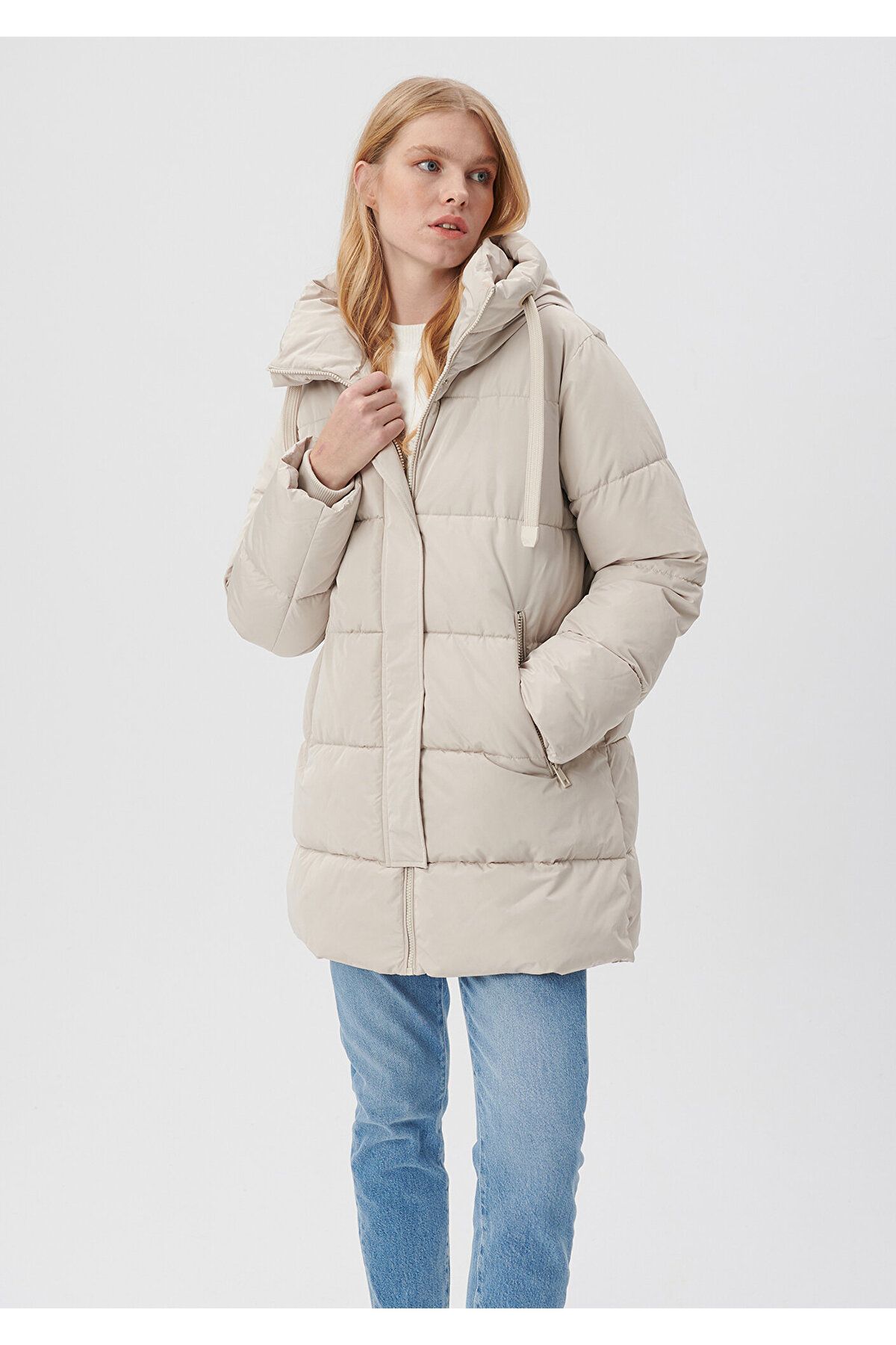 Kapüşonlu Bej Şişme Mont Regular Fit / Normal Kesim 1110150-70144 Kapüşonlu Bej Şişme Mont Regular Fit / Normal Kesim 1110150-70144