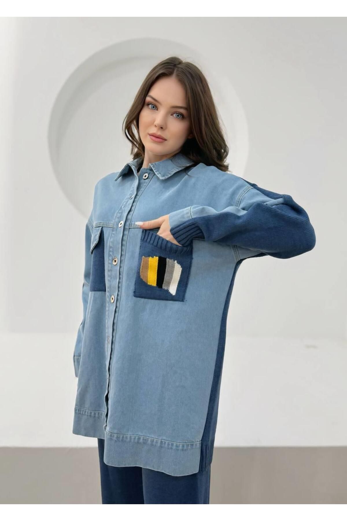 Premium Kalite Denim Kot ve Cep Detaylı Düğmeli Triko Takım İkili Tasarım Triko Takım Premium Kalite Denim Kot ve Cep Detaylı Düğmeli Triko Takım İkili Tasarım Triko Takım