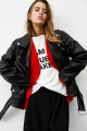 Oversize suni deri biker ceket Oversize suni deri biker ceket