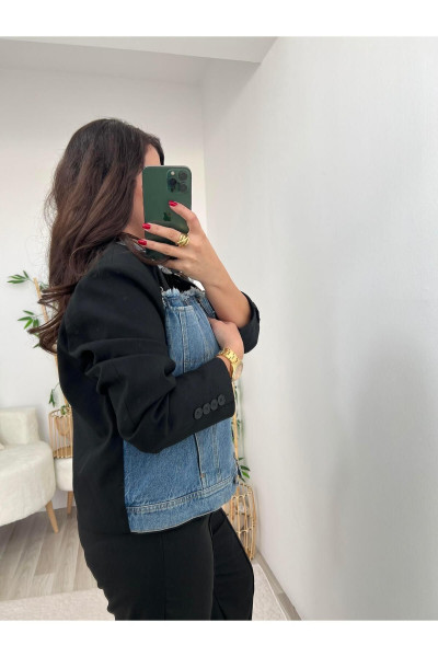 Siyah Denim Detaylı Tasarım Ceket Siyah Denim Detaylı Tasarım Ceket
