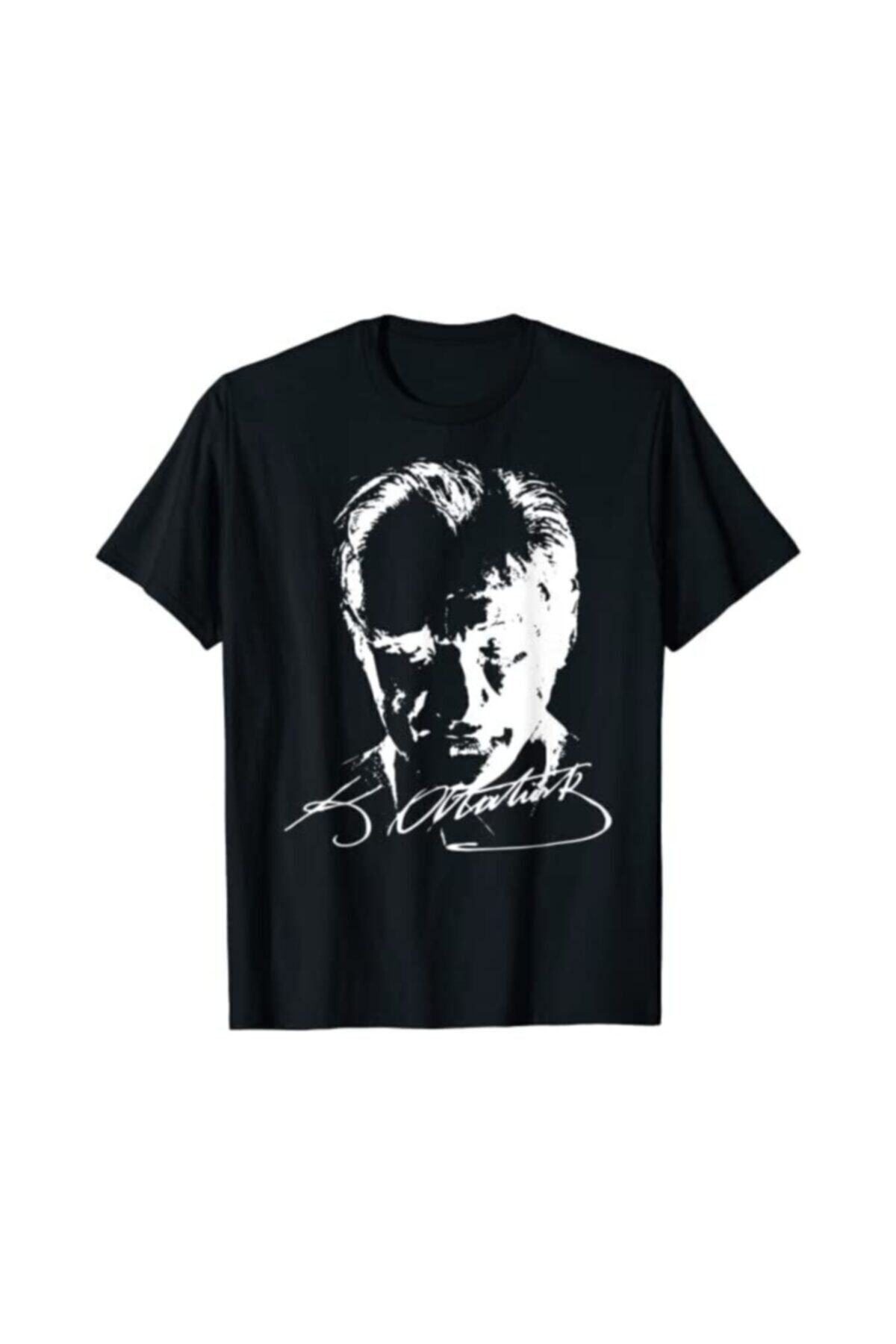 Unisex Siyah Mustafa Kemal Atatürk Baskılı T-shirt