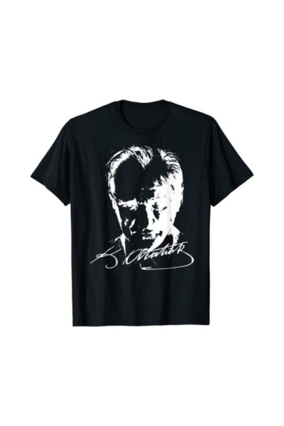Unisex Siyah Mustafa Kemal Atatürk Baskılı T-shirt Unisex Siyah Mustafa Kemal Atatürk Baskılı T-shirt