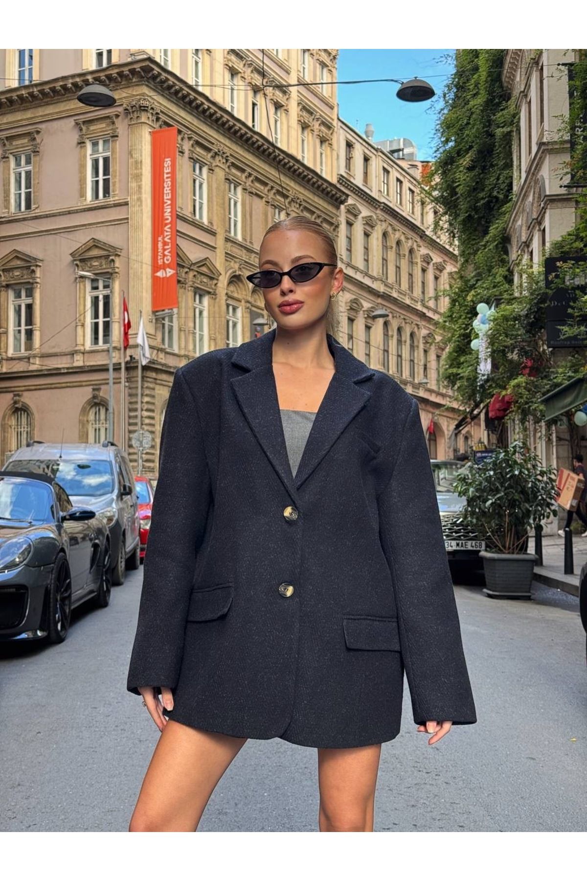 Oversize Kaşe Astarlı Blazer  Lacivert  Ceket Oversize Kaşe Astarlı Blazer  Lacivert  Ceket