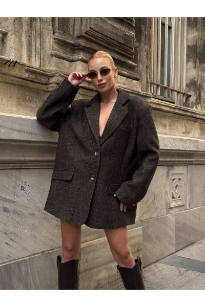 Oversize Kaşe Astarlı Blazer  Kahverengi Ceket Oversize Kaşe Astarlı Blazer  Kahverengi Ceket