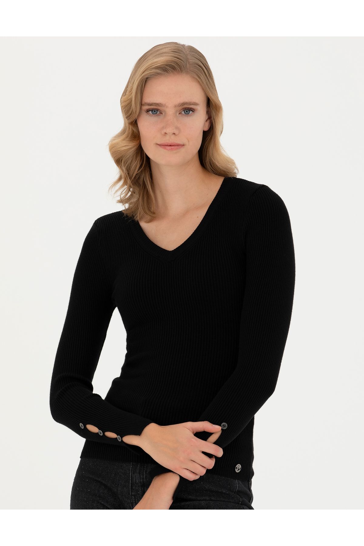 Siyah Ex Slim Fit V Yaka Kazak 50276197-VR046 Siyah Ex Slim Fit V Yaka Kazak 50276197-VR046
