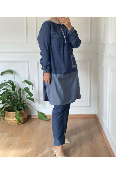 YAKASI FERMUARLI CEP DETAYLI TESETTÜR KOT TAKIM YAKASI FERMUARLI CEP DETAYLI TESETTÜR KOT TAKIM