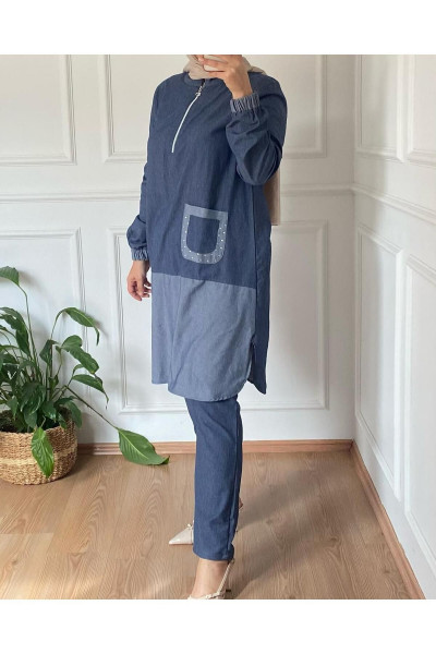 YAKASI FERMUARLI CEP DETAYLI TESETTÜR KOT TAKIM YAKASI FERMUARLI CEP DETAYLI TESETTÜR KOT TAKIM