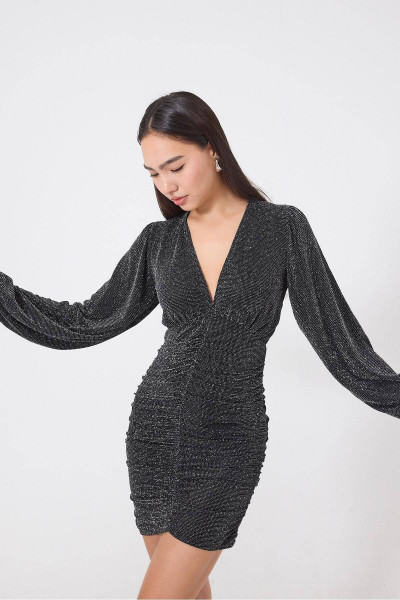 Parlak İplikli Drapeli Mini Elbise E17073-E2 Parlak İplikli Drapeli Mini Elbise E17073-E2