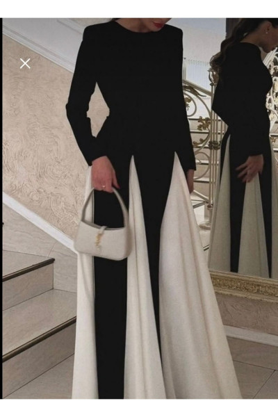 KADIN SİYAH BEYAZ PRENSES MODEL  ETEĞİ VOLANLI UZUN ELBİSE KADIN SİYAH BEYAZ PRENSES MODEL  ETEĞİ VOLANLI UZUN ELBİSE