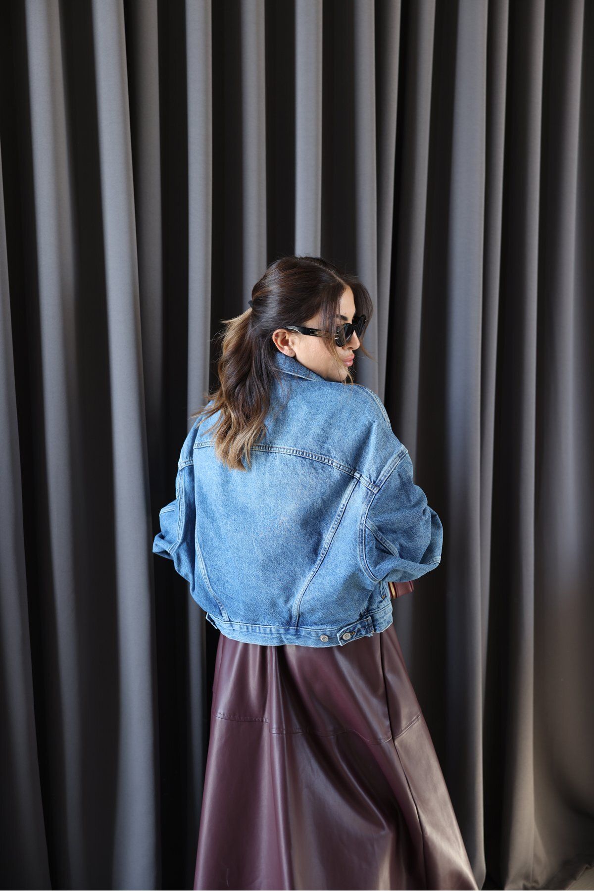 Yandan Cepli Oversize Denim Ceket Yandan Cepli Oversize Denim Ceket