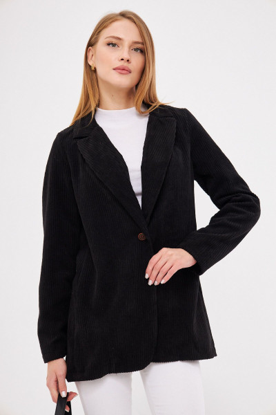 Kadın Siyah Tek Düğmeli Kadife Ceket ARM-24K001043 Kadın Siyah Tek Düğmeli Kadife Ceket ARM-24K001043