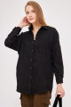 Kadın Siyah Cepli Oversize İnce Fitilli Kadife Gömlek ARM-24K001076 Kadın Siyah Cepli Oversize İnce Fitilli Kadife Gömlek ARM-24K001076