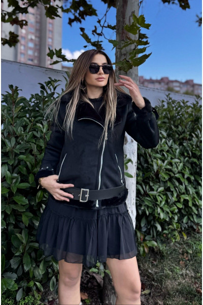 Kürk Detaylı Süet Mont Kürk Detaylı Süet Mont