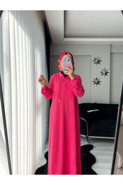 Oversize Düğmeli İpli Fitilli Tesettür Elbise Oversize Düğmeli İpli Fitilli Tesettür Elbise