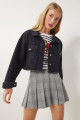 Püskül Detaylı Denim Crop Ceket SİYAH LAN0014 Püskül Detaylı Denim Crop Ceket SİYAH LAN0014