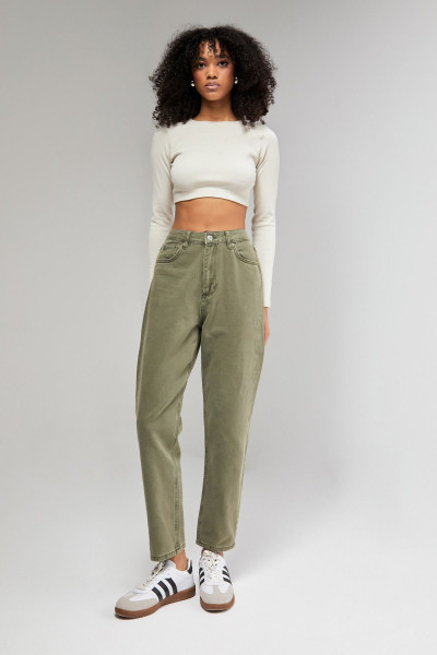 Mercan Yüksek Bel Haki Kadın Mom Jean Mercan Yüksek Bel Haki Kadın Mom Jean