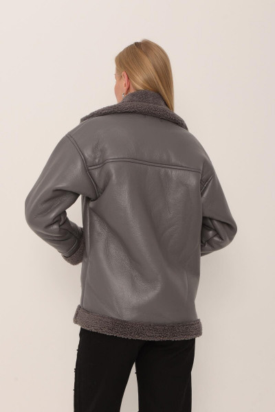Peluş Detaylı Deri Mont Gri Peluş Detaylı Deri Mont Gri