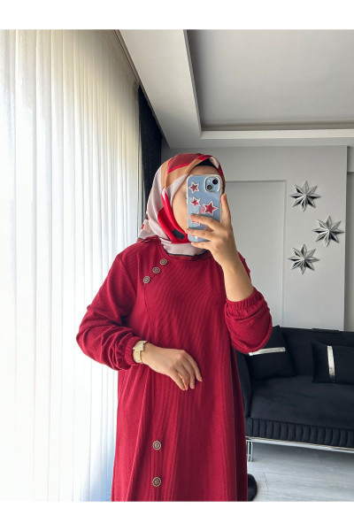 Oversize Düğmeli Fitilli Tesettür Elbise Oversize Düğmeli Fitilli Tesettür Elbise