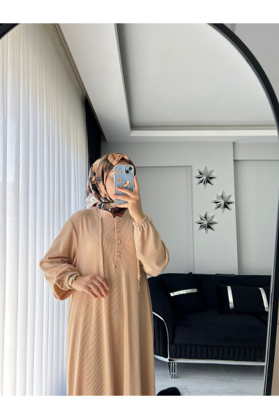 Oversize Düğmeli İpli Fitilli Tesettür Elbise Oversize Düğmeli İpli Fitilli Tesettür Elbise