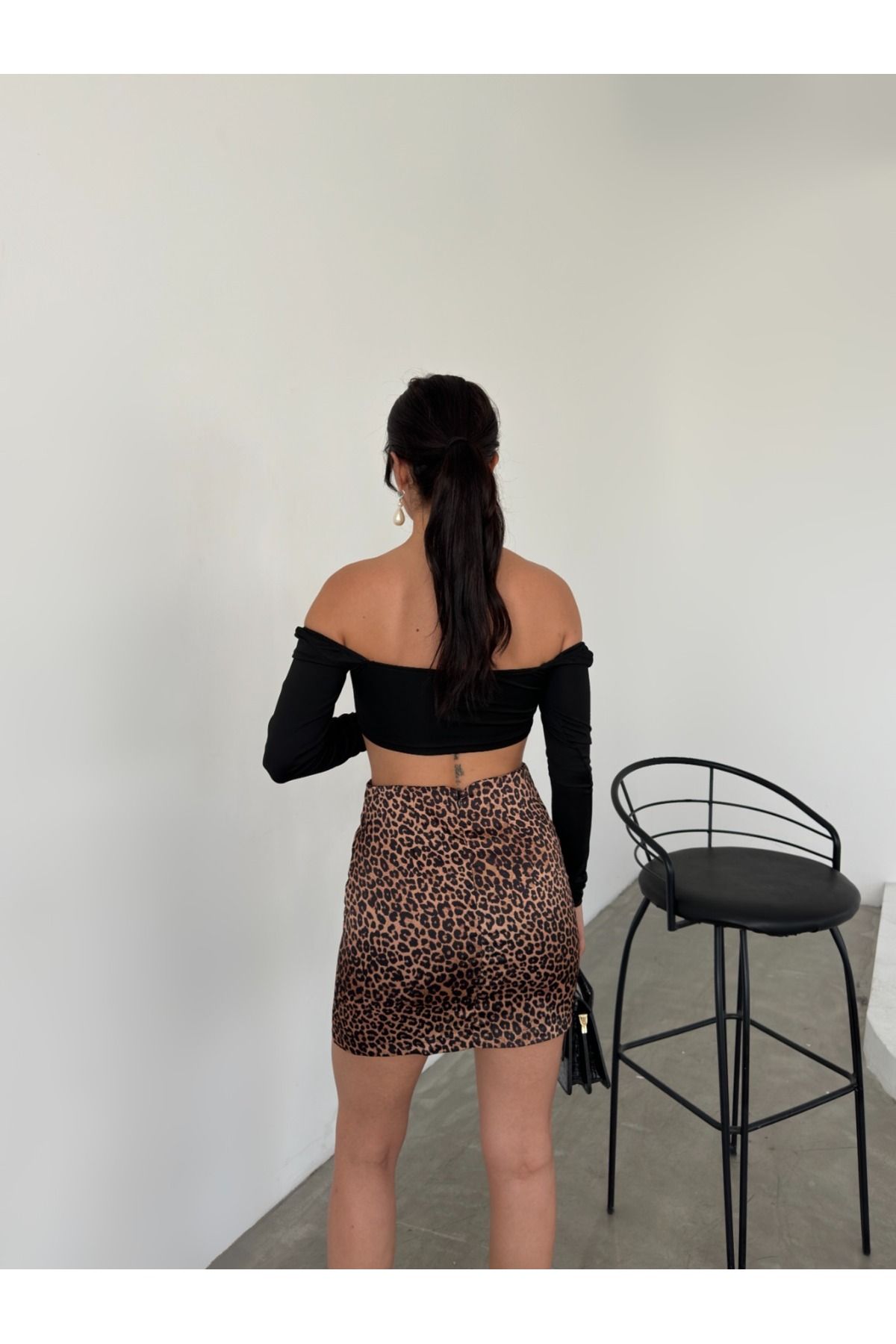 Leopar Desenli Saten Mini Etek Leopar Desenli Saten Mini Etek