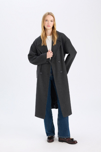 Oversize Geniş Kalıp Ceket Yaka Düğmeli Uzun Kaşe Kaban A0915AX24WN Oversize Geniş Kalıp Ceket Yaka Düğmeli Uzun Kaşe Kaban A0915AX24WN