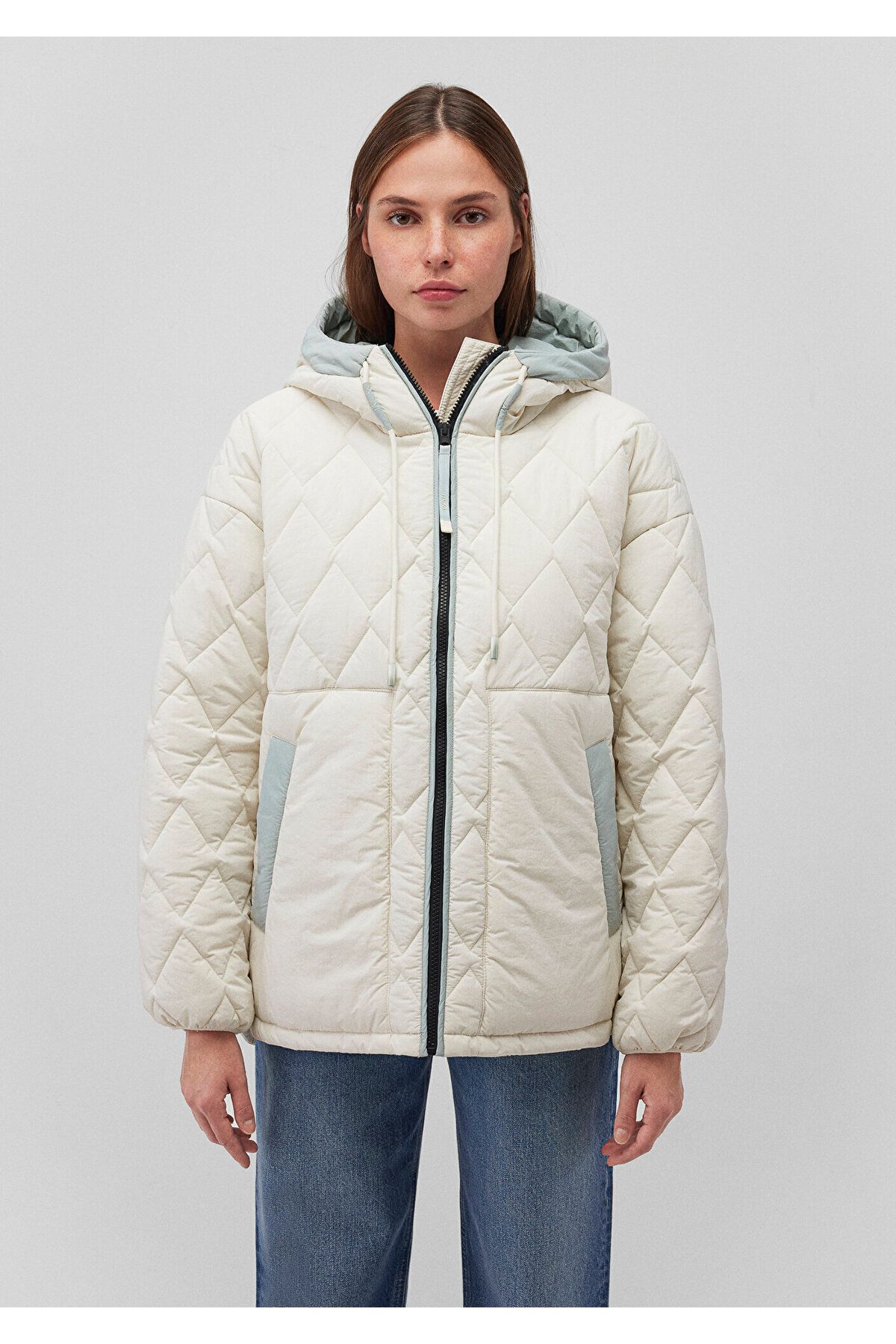 Kapüşonlu Ekru Kapitone Ceket Loose Fit / Bol Rahat Kesim 1110499-86412 Kapüşonlu Ekru Kapitone Ceket Loose Fit / Bol Rahat Kesim 1110499-86412