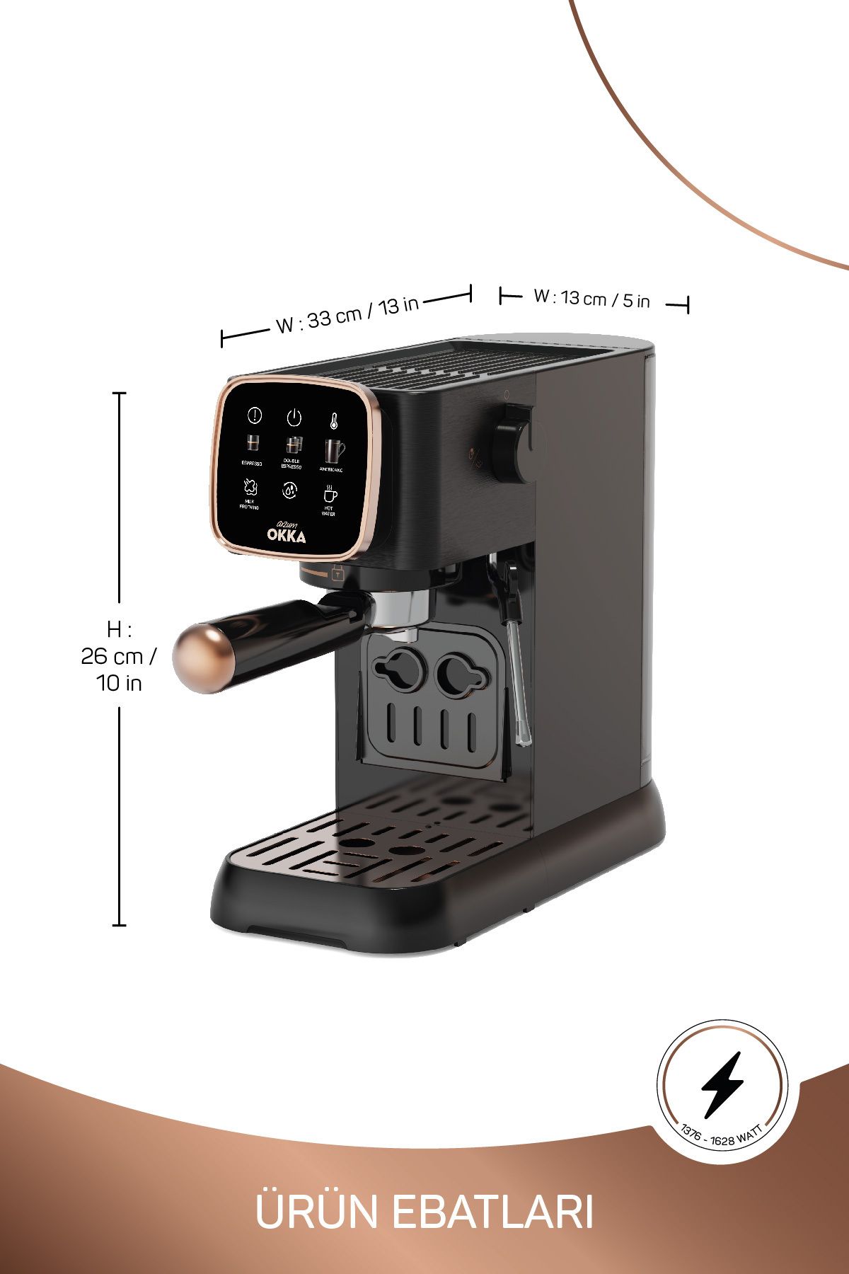 OK0034-04 Arzum Okka Espresso Solo Yarı Otomatik Espresso Makinesi - Bakır