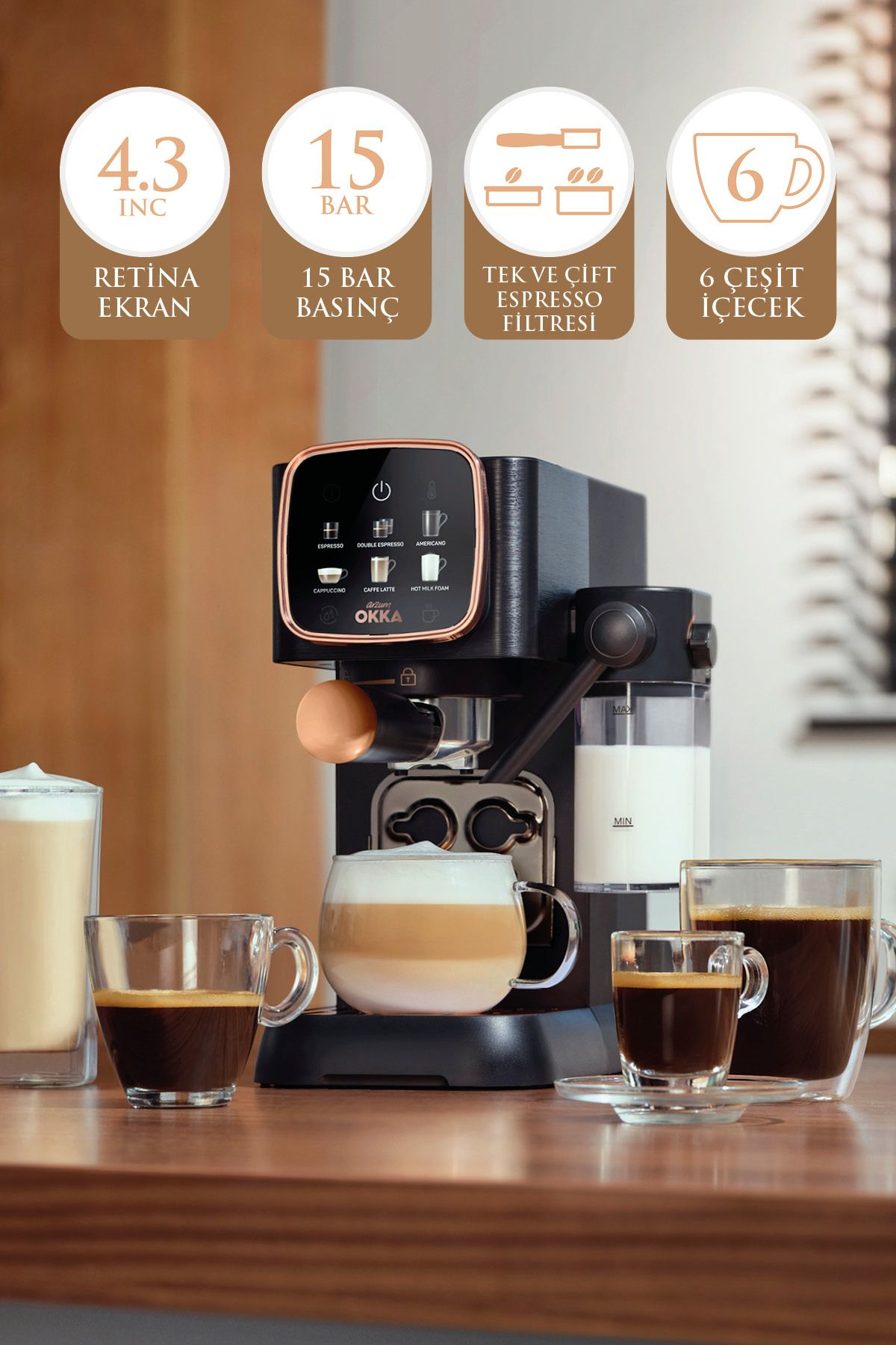 OK0032-04 Arzum Okka Espresso Solo M Yarı Otomatik Espresso Makinesi - Bakır OK0032-04 Arzum Okka Espresso Solo M Yarı Otomatik Espresso Makinesi - Bakır