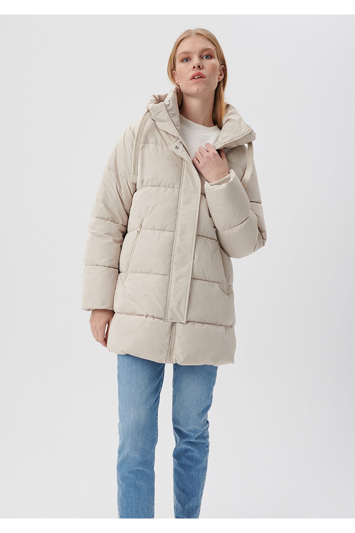Kapüşonlu Bej Şişme Mont Regular Fit / Normal Kesim 1110150-70144 Kapüşonlu Bej Şişme Mont Regular Fit / Normal Kesim 1110150-70144