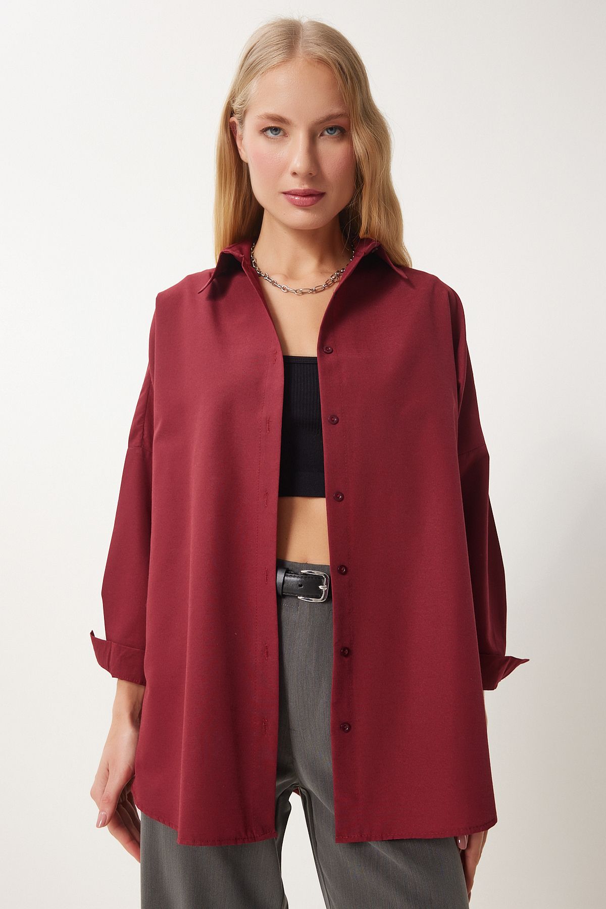 Oversize Basic Gömlek Bordo Ldd0003 Oversize Basic Gömlek Bordo Ldd0003