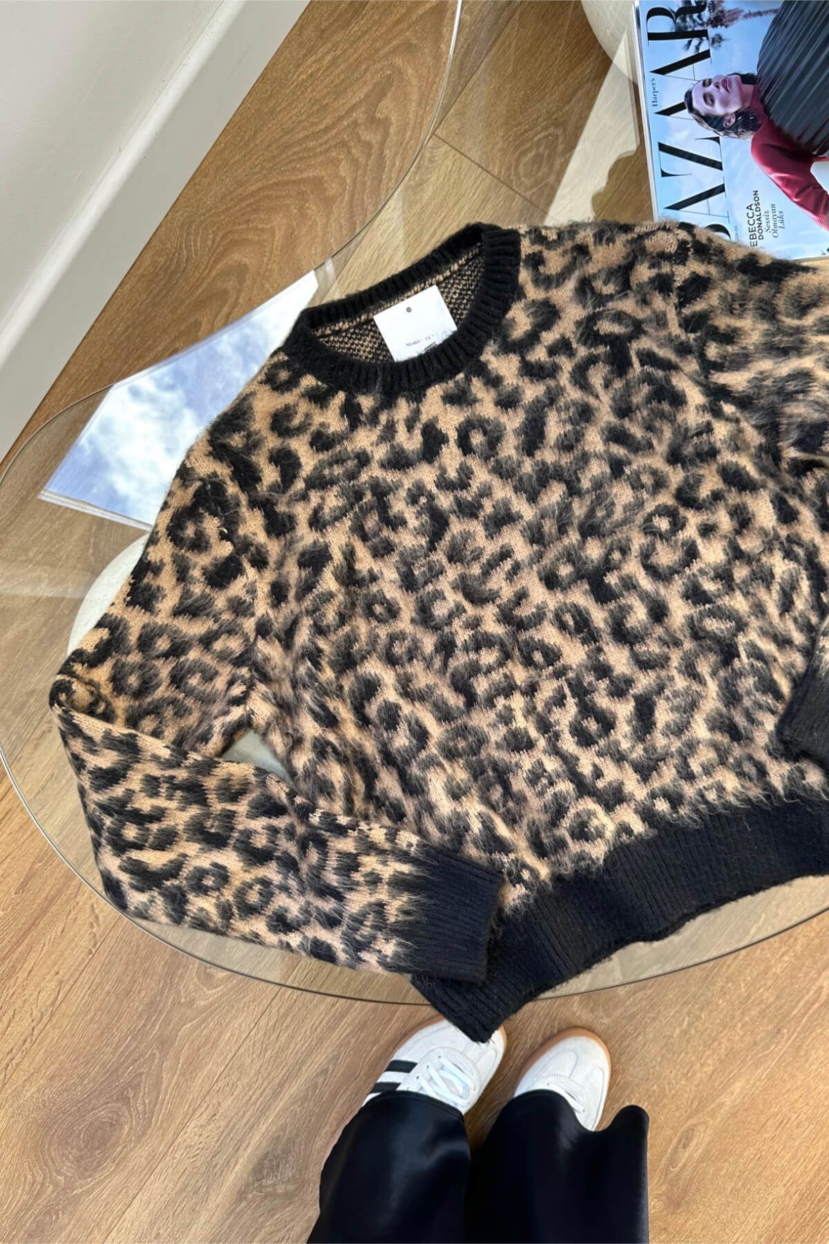 Pole Leopar Desenli Sakallı Triko Kazak Pole Leopar Desenli Sakallı Triko Kazak