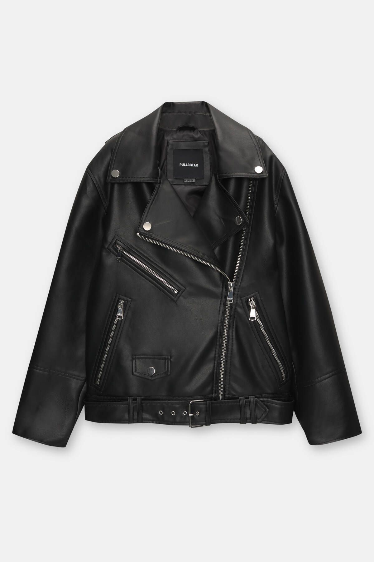 Oversize suni deri biker ceket Oversize suni deri biker ceket